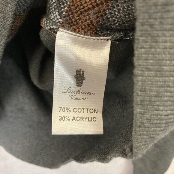 Luchiano Visconti Lattice Sweater Mens Large Crew Geometric Retro Gray Orange - Picture 5 of 13